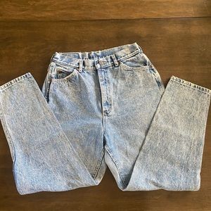 Vintage 90's Lee Denim Jeans Acid Wash Blue Made in USA High Rise Tapered Leg